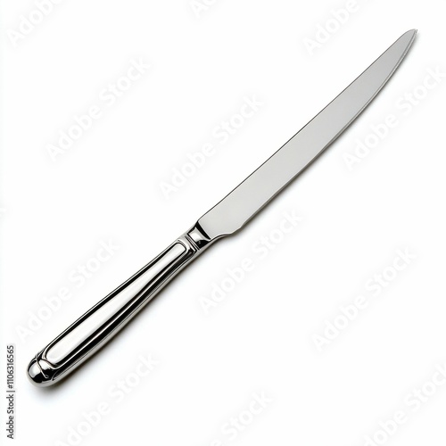 Chrome Finish Dining Knife on Solid White Background