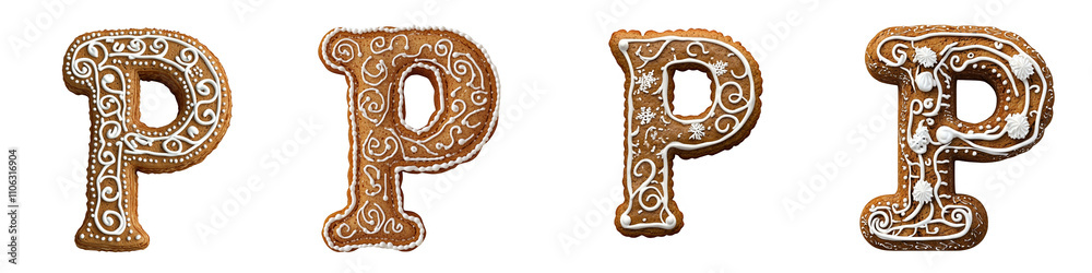 Alphabet P, made with gingerbread cookie, Logo design, letter, isolated on a transparent background Alphabet P, made with gingerbread cookie, Logo design, letter, isolated on a transparent background