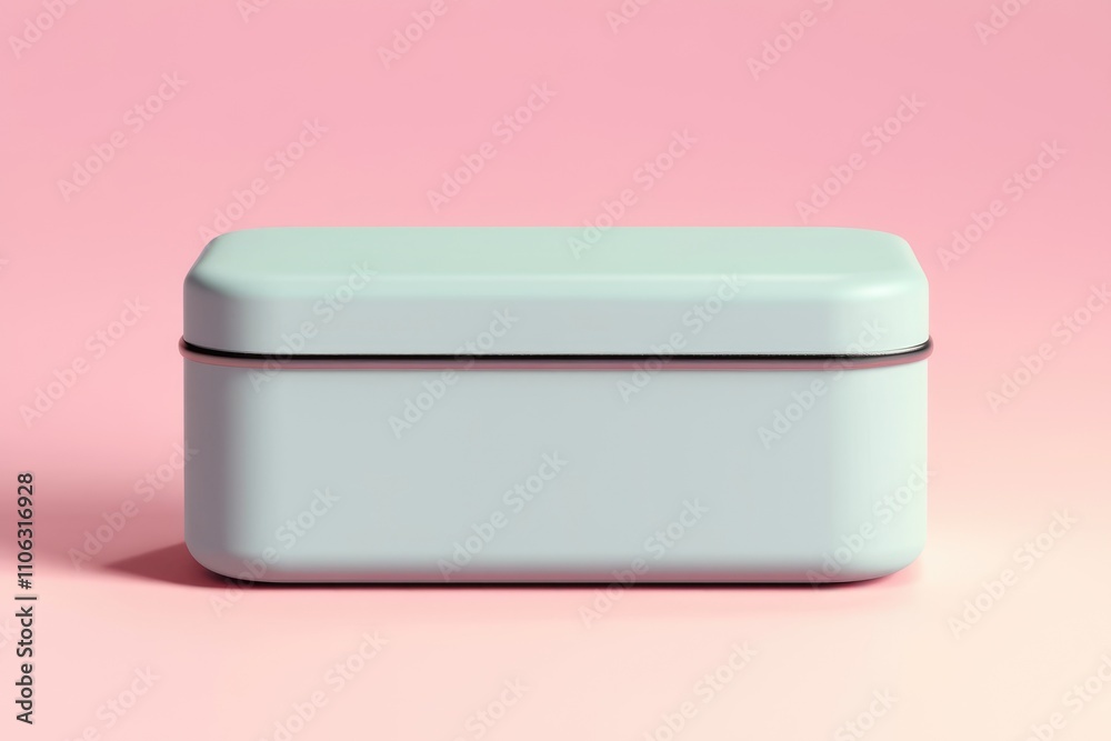A light teal rectangular box with a silver rim sits on a pink background A light teal rectangular box with a silver rim sits on a pink background