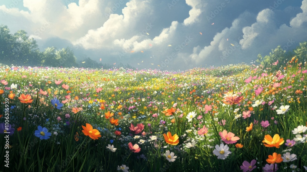 A field of wildflowers gently swaying in the breeze, representing the freedom and lightness of a peaceful mind, soft focus, A field of wildflowers gently swaying in the breeze, representing the freedom and lightness of a peaceful mind, soft focus,