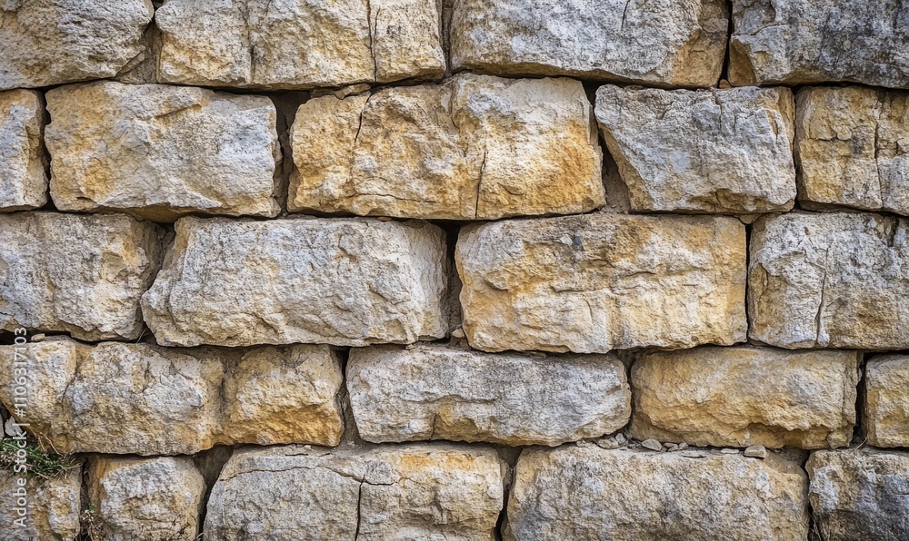 A close-up view of a textured stone wall, showcasing the natural cracks and rugged surface of the uneven, earthy-colored rocks A close-up view of a textured stone wall, showcasing the natural cracks and rugged surface of the uneven, earthy-colored rocks