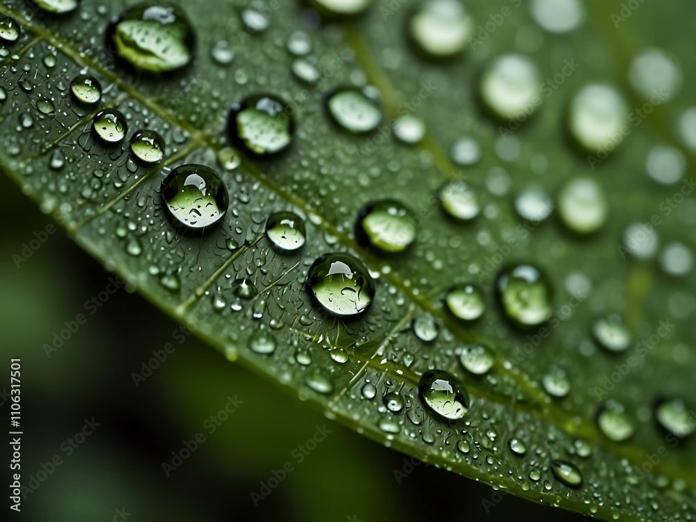 Macro rain droplets on green leaf. Macro rain droplets on green leaf.