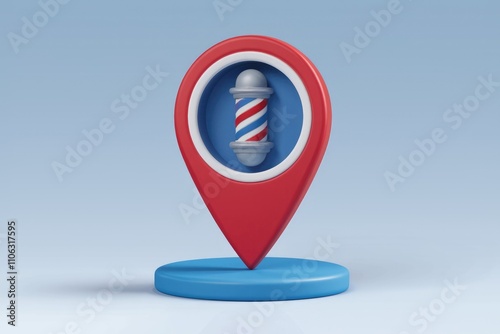 Free Download 3D render of a barber shop location marker.  Red pin with barber pole - GFXLoad
