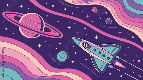seamless pattern with space rocket, fantasy design, illustration