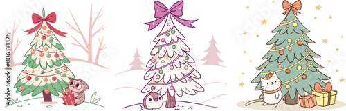 trees with christmas decorate, vector art