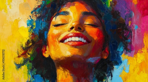 Painting style: happy portrait of a person, expressive brushstrokes, vibrant colors