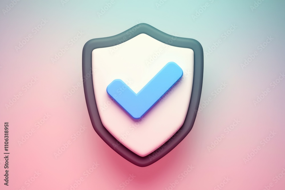 A 3D rendered image of a shield with a checkmark symbolizing security and protection A 3D rendered image of a shield with a checkmark symbolizing security and protection