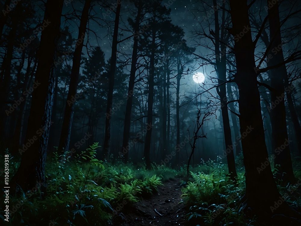 Fototapeta premium Magical forest under moonlit sky.