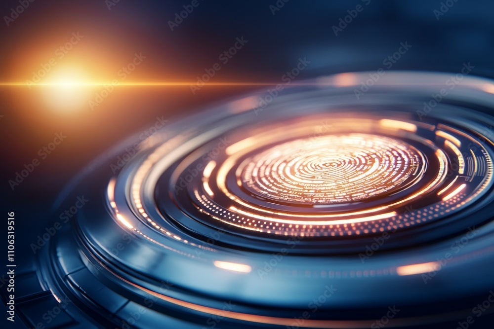 Futuristic digital interface with glowing circular patterns in blue and orange light Futuristic digital interface with glowing circular patterns in blue and orange light