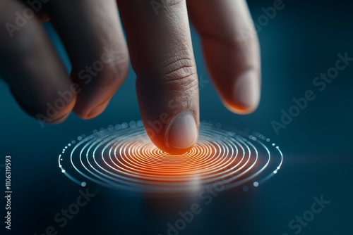 Finger touching glowing digital surface technology interface photo