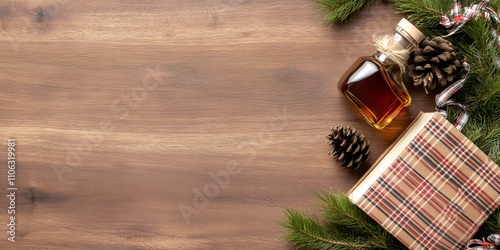 scottish inspired table, burns night theme illustrated on the right with a book of poems, scotch whisky, tartan ribbons, and thistles, with space on the left for text photo