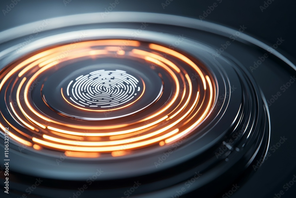 Futuristic biometric technology with glowing digital fingerprint Futuristic biometric technology with glowing digital fingerprint