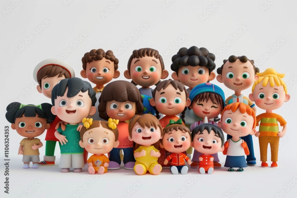 Group of cartoon characters posed together, can be used for various illustrations and designs