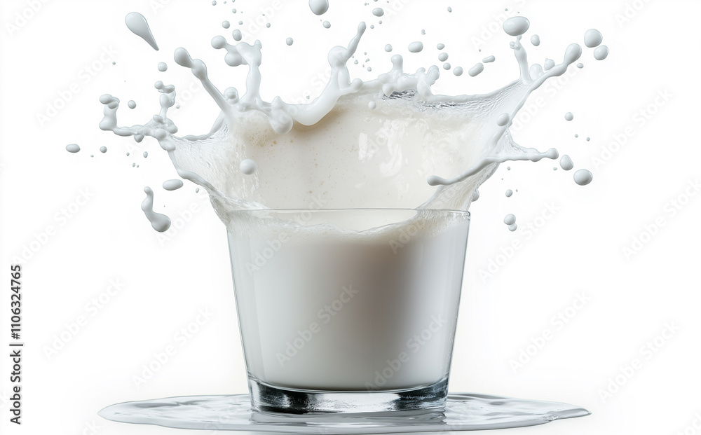 A splash of milk is poured into a glass A splash of milk is poured into a glass
