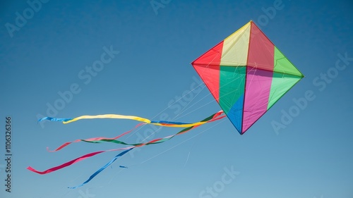 Vibrant Kite Flying High Against Clear Blue Sky on Festive Day, makar sankranti, kite festival, with copy/text space