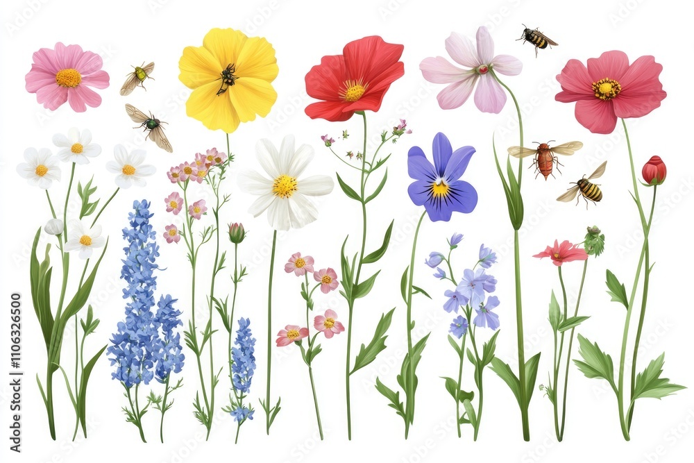 Obraz premium A collection of colorful flowers arranged on a white background