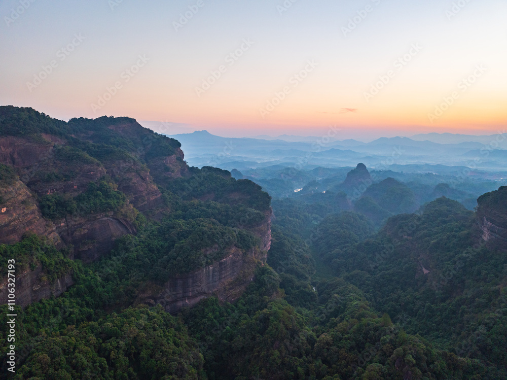 Beautiful sunrise at Changlao Peak of Danxia Mountain in Shaoguan, Guangdong Beautiful sunrise at Changlao Peak of Danxia Mountain in Shaoguan, Guangdong