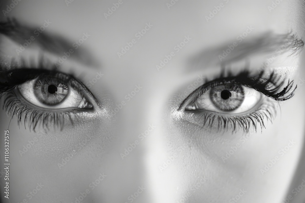 A black and white portrait of a woman's eyes, focused on the details A black and white portrait of a woman's eyes, focused on the details