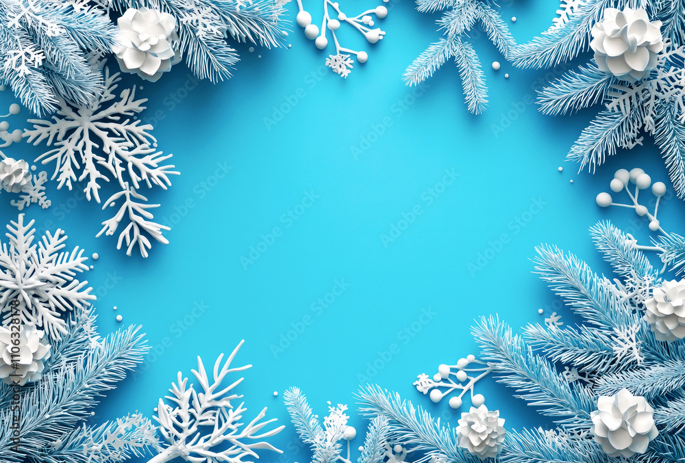 Frame of fir branches on blue background, copy space. Winter holidays, Christmas, New Year concept. Frame of fir branches on blue background, copy space. Winter holidays, Christmas, New Year concept.
