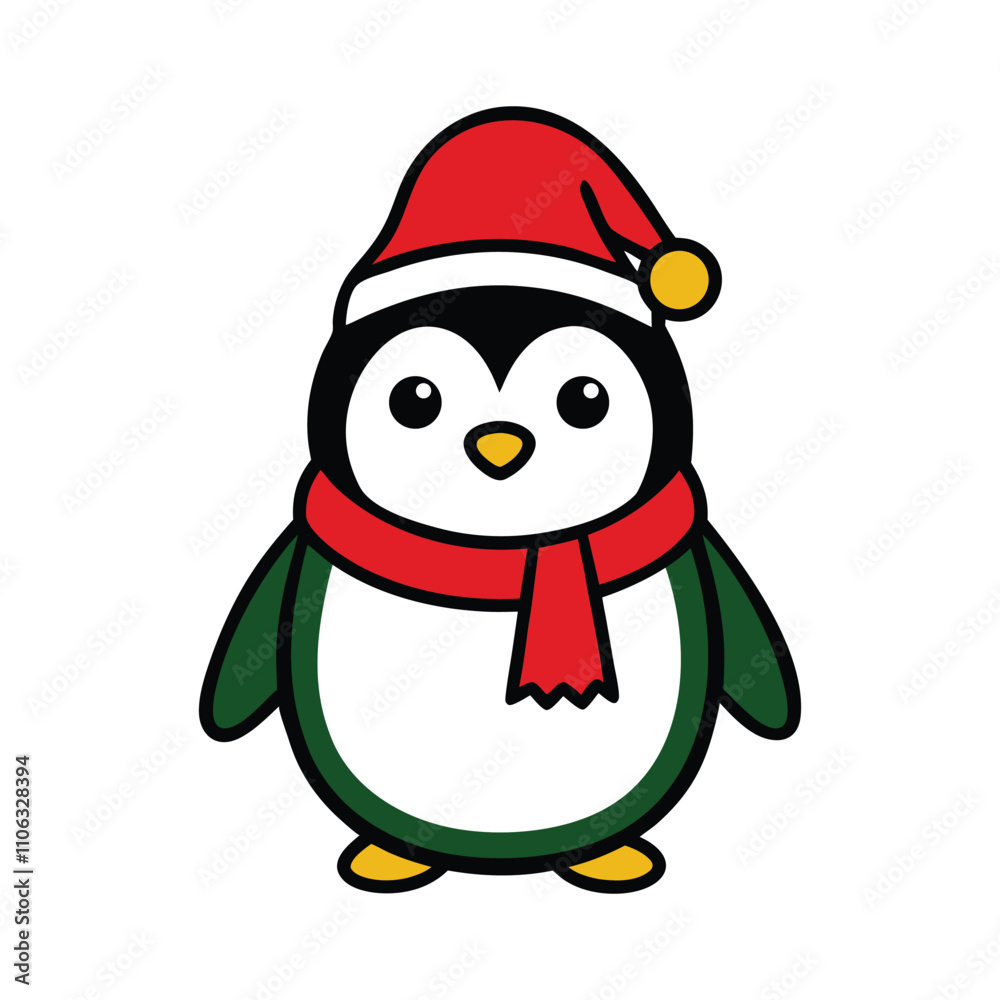 Vector of A cute Frosty the Penguin wearing a Santa clause hat and scarf on white background Vector of A cute Frosty the Penguin wearing a Santa clause hat and scarf on white background