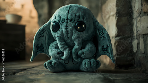 Adorable little cthulhu monster plush toy for cute and spooky themed photoshoots, cthulhu, monster, plush, toy, cute. Eldritch. Illustration photo