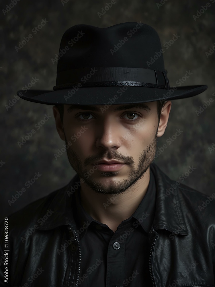 Man in a black hat and jacket. Man in a black hat and jacket.