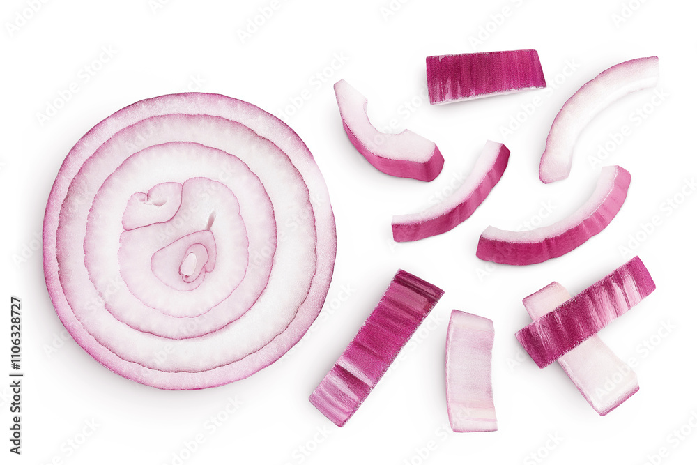 Fotografie Red onion slices isolated on a white background
