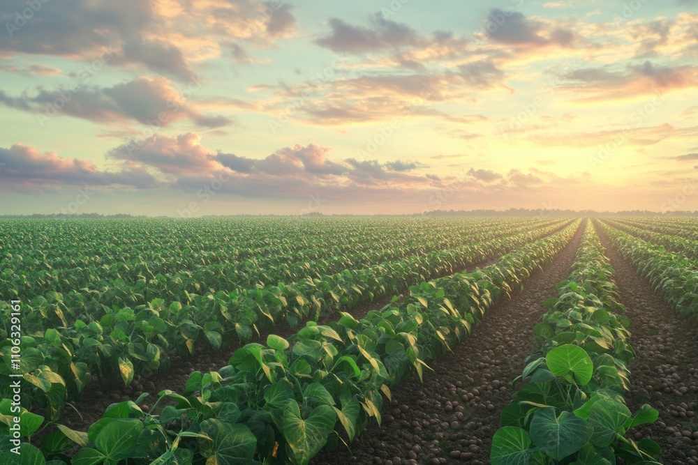 A peaceful scene with lush green plants and a cloudy sky, suitable for use in environmental or nature-themed projects A peaceful scene with lush green plants and a cloudy sky, suitable for use in environmental or nature-themed projects