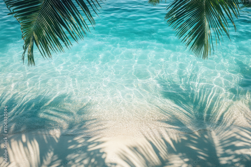 Palm trees swaying beside turquoise ocean waters under a clear blue sky.