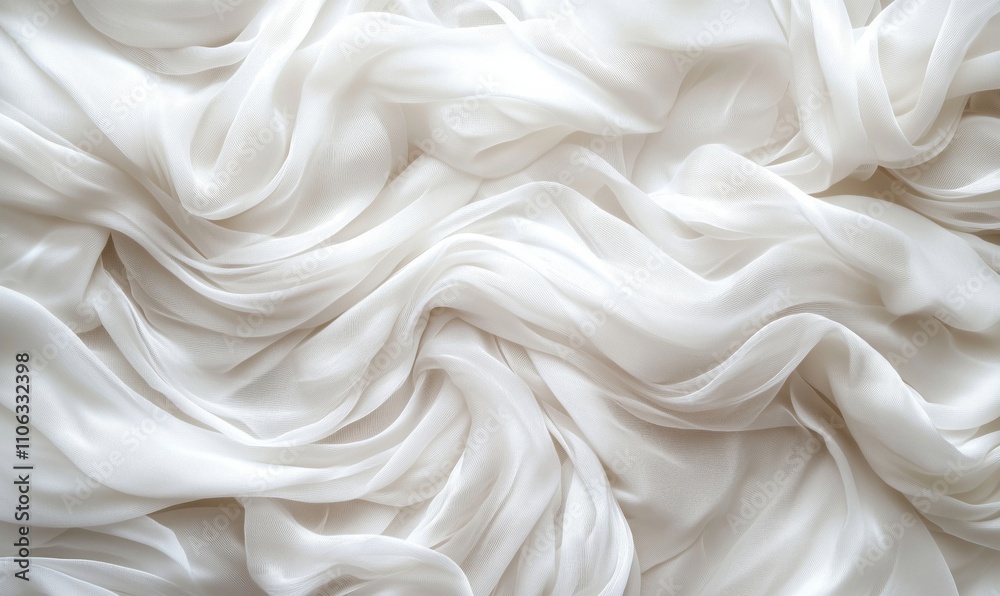 Obraz premium Flowing white silk fabric, soft texture, elegant draping, smooth surface, delicate folds, light and airy appearance, luxurious textile
