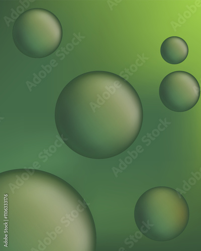 Realistic balls in green shades on a background in green shade. Background for phone, monitor. illustration, abstract.