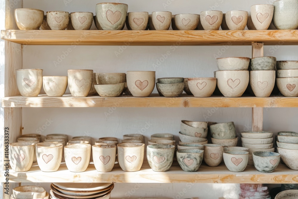 Handcrafted Pottery with Heart Motifs Handcrafted Pottery with Heart Motifs