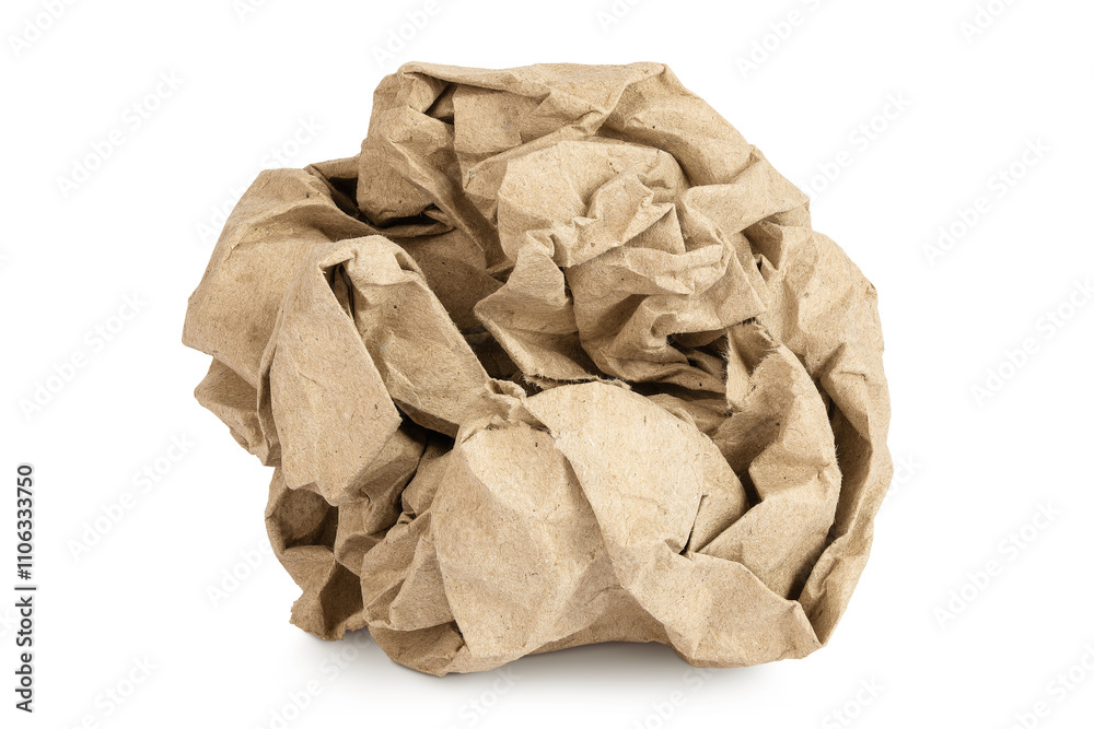 Crumpled brown sheet of paper isolated on white background Crumpled brown sheet of paper isolated on white background