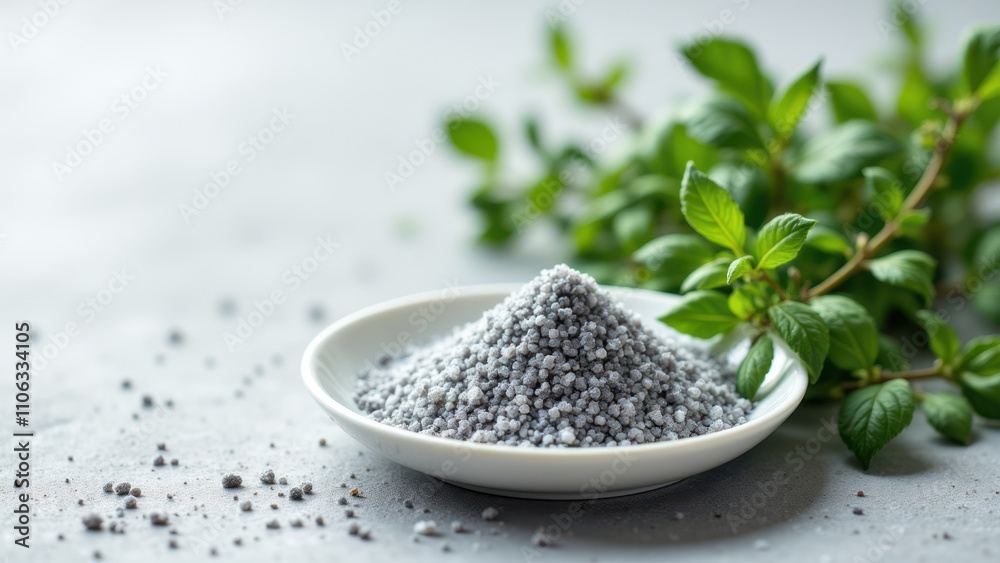 Celtic sea salt flakes in a white bowl with mint leaves. Celtic sea salt flakes in a white bowl with mint leaves.
