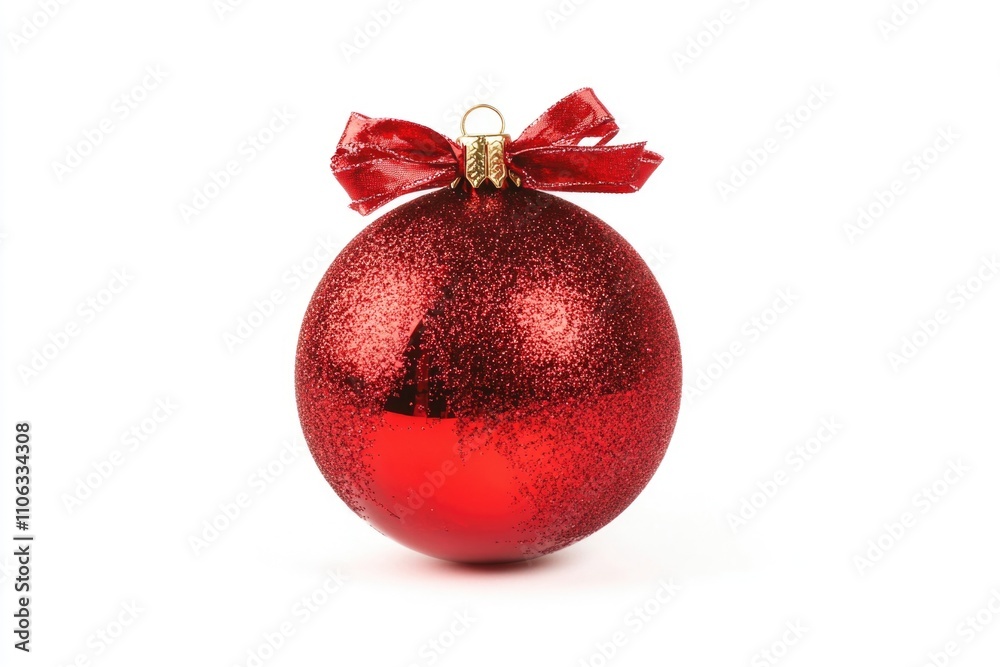 A bright red Christmas decoration with a decorative bow on top, ideal for holiday scenes or gift wrapping A bright red Christmas decoration with a decorative bow on top, ideal for holiday scenes or gift wrapping
