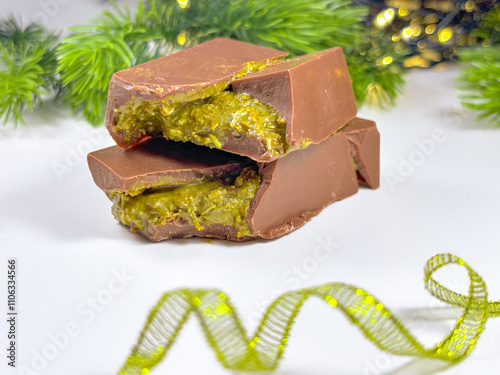 Canvas Print close photo of dubai chocolate on festive background