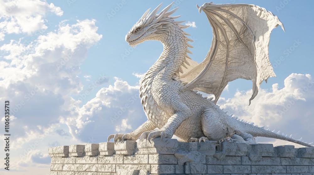Guardian of Legends - Ultra-Detailed 3D Render of Majestic Wyvern Perched on Castle Wall, Wings Folded, Eyes Scanning Horizon Guardian of Legends - Ultra-Detailed 3D Render of Majestic Wyvern Perched on Castle Wall, Wings Folded, Eyes Scanning Horizon