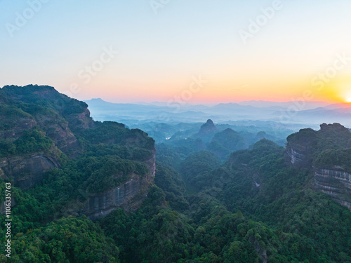 Beautiful sunrise at Changlao Peak of Danxia Mountain in Shaoguan, Guangdong