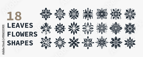 Set of trendy flower silhouette  floral symmetrical tattoo shape vector