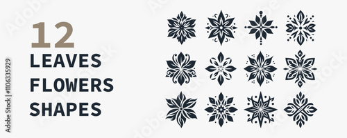 Set of trendy flower silhouette  floral symmetrical tattoo shape vector