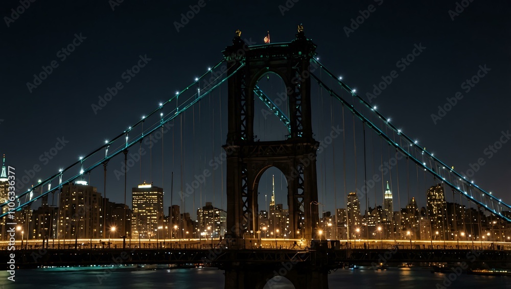 Fototapeta premium Manhattan Bridge lights at night.