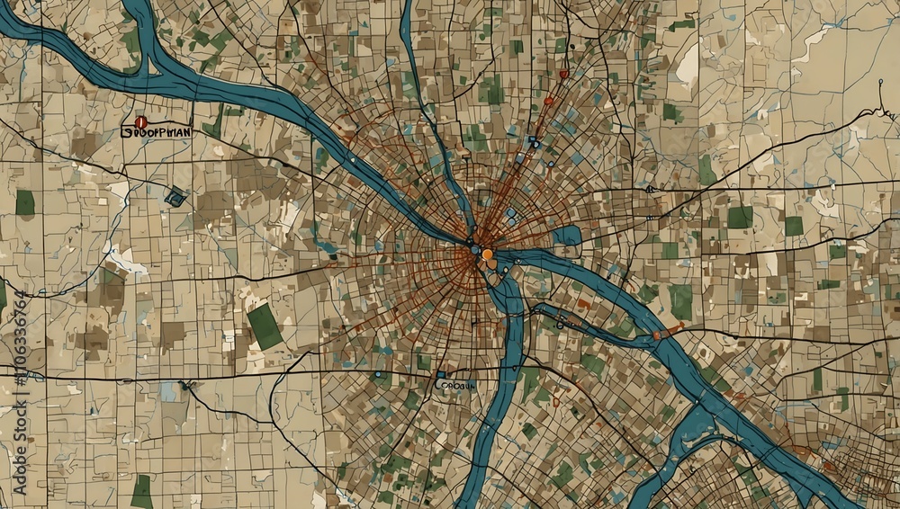 Obraz premium Map of Brookhaven, Georgia, with layered details and roads.