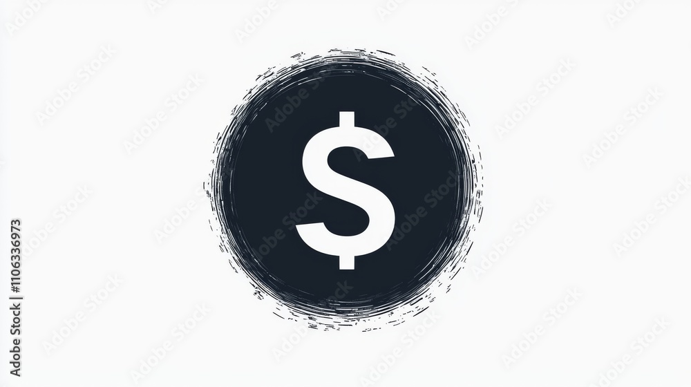 Minimalistic icon of a dollar sign encased in a circle on a black background Minimalistic icon of a dollar sign encased in a circle on a black background