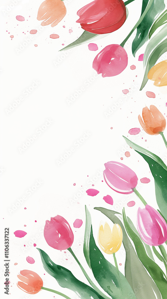 Naklejka premium Watercolor tulip flowers arrangement with blank space for invitations and designs