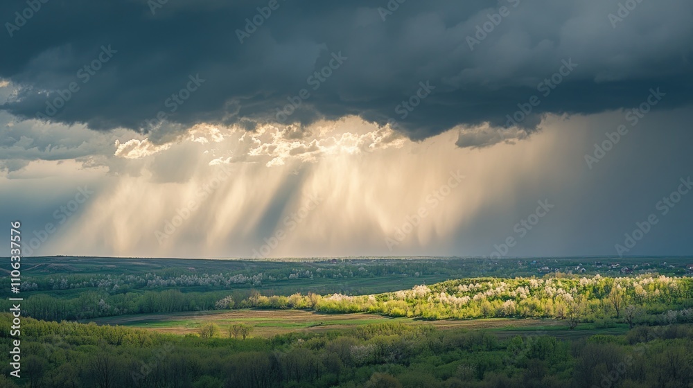 A sunny day with clouds passing by, seen from a distance, suitable for rural or nature-themed images A sunny day with clouds passing by, seen from a distance, suitable for rural or nature-themed images