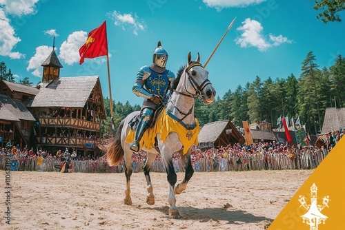 Knights engage in jousting at Provins' medieval festival, Seine-et-Marne, France