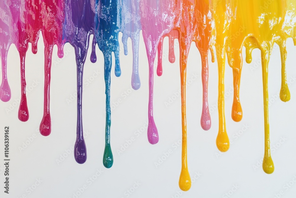 Naklejka premium A colorful drip of paint flowing down a clean white surface, great for art or design concepts