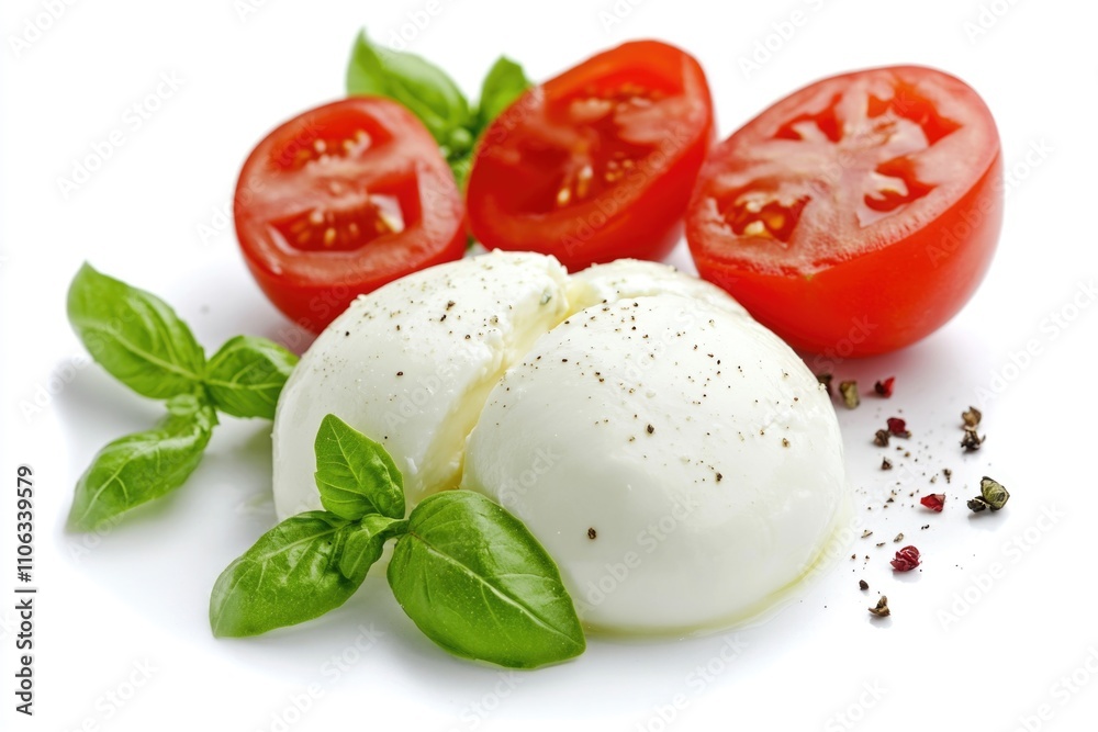 Fresh tomatoes and mozzarella on a white plate, perfect for an Italian-inspired meal or snack Fresh tomatoes and mozzarella on a white plate, perfect for an Italian-inspired meal or snack
