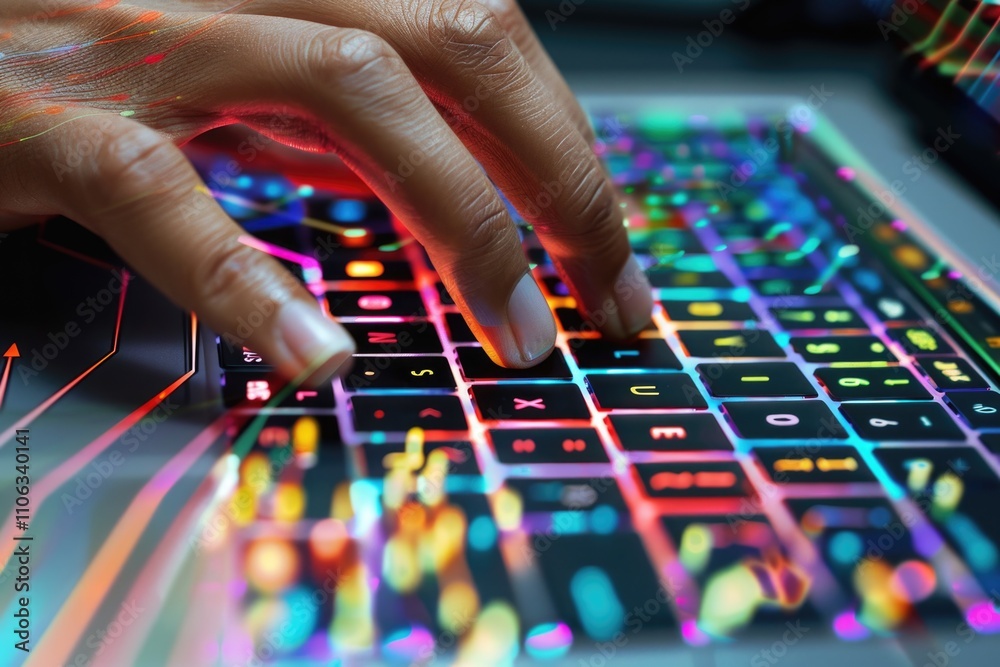 Fototapeta premium A close-up shot of a person typing away on their laptop or desktop computer