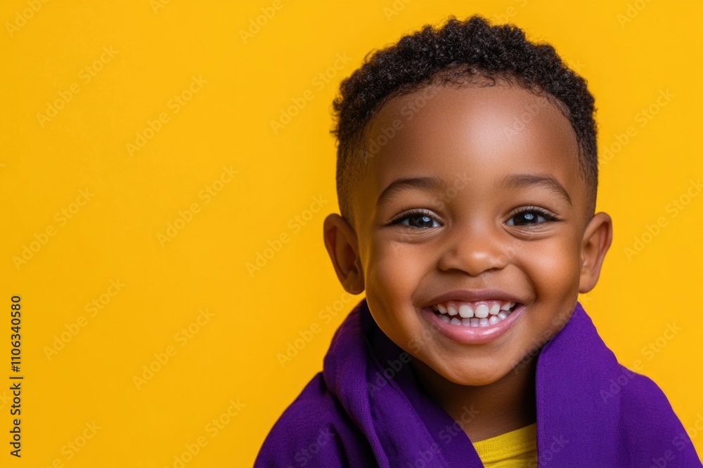 A happy young boy wearing a bright purple scarf, perfect for illustrations, advertisements or editorial use A happy young boy wearing a bright purple scarf, perfect for illustrations, advertisements or editorial use